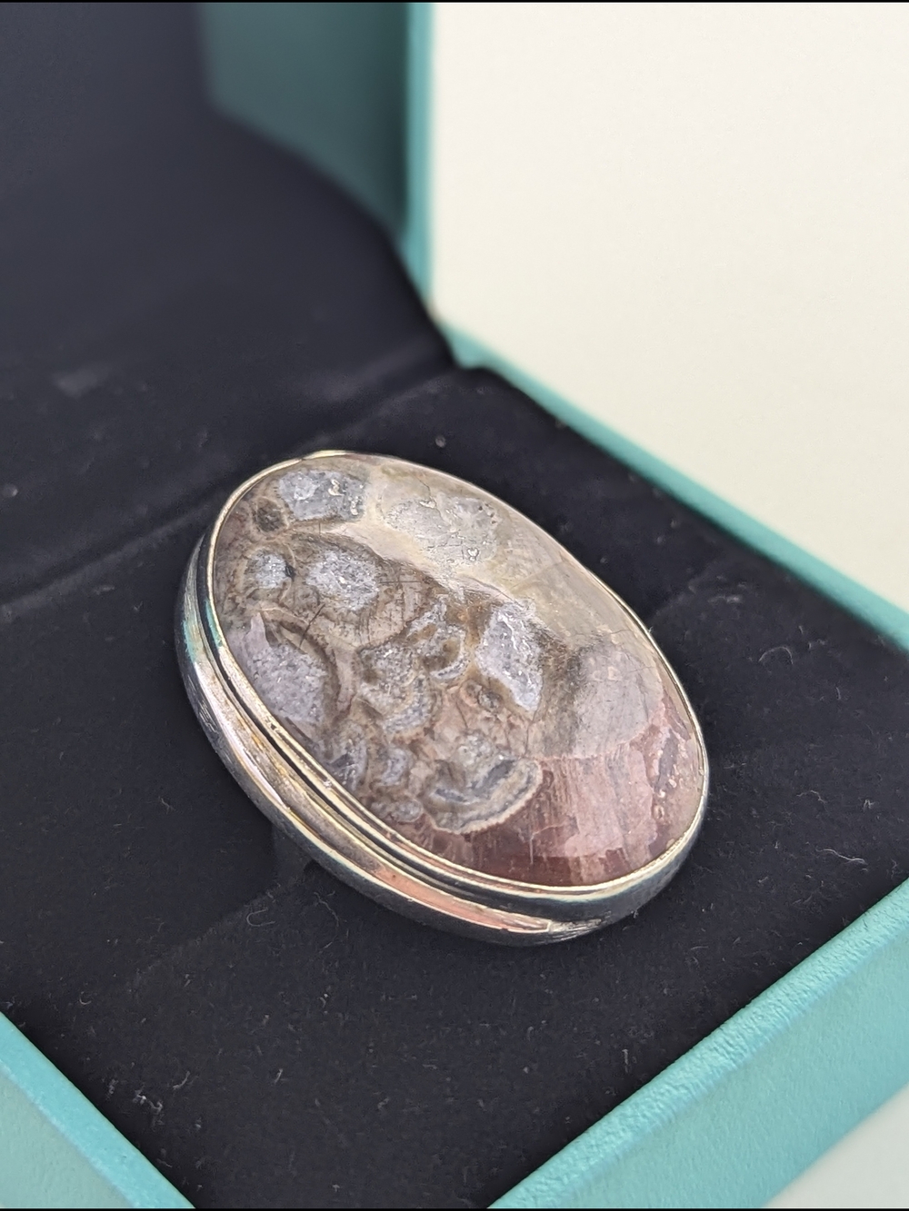 ✨ Vintage Sterling Silver Statement Ring Agate Cabochon ✨ - Picture 2 of 7